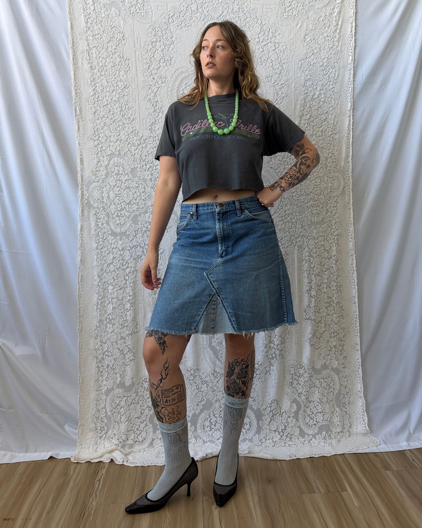 70s DIY Wrangler Denim Skirt [M/L]