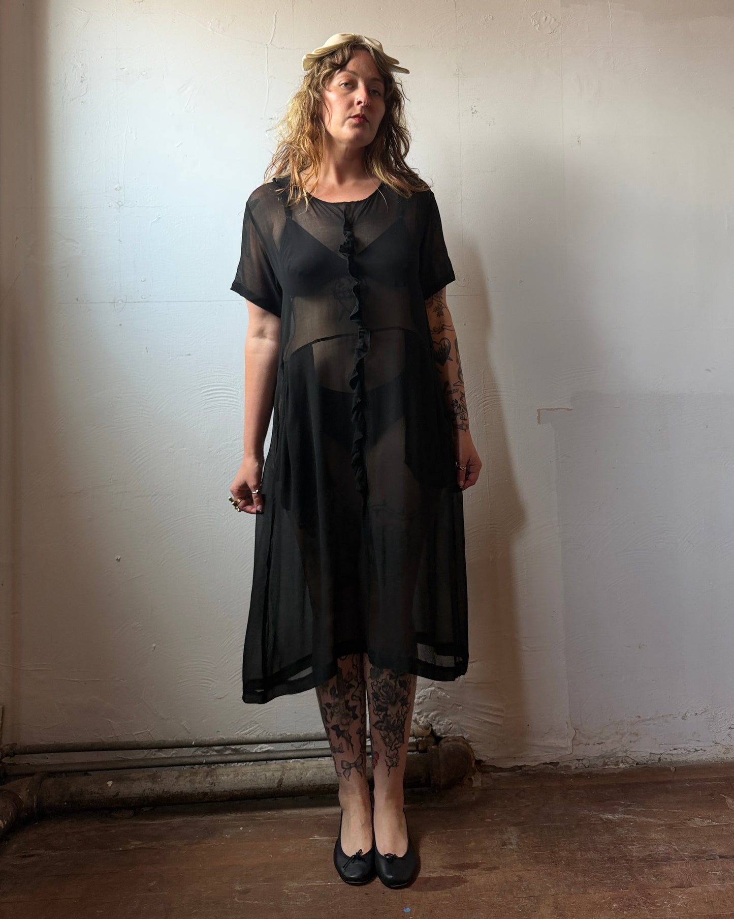 90s Comme des Garçons Sheer Black Silk Dress [M/L]