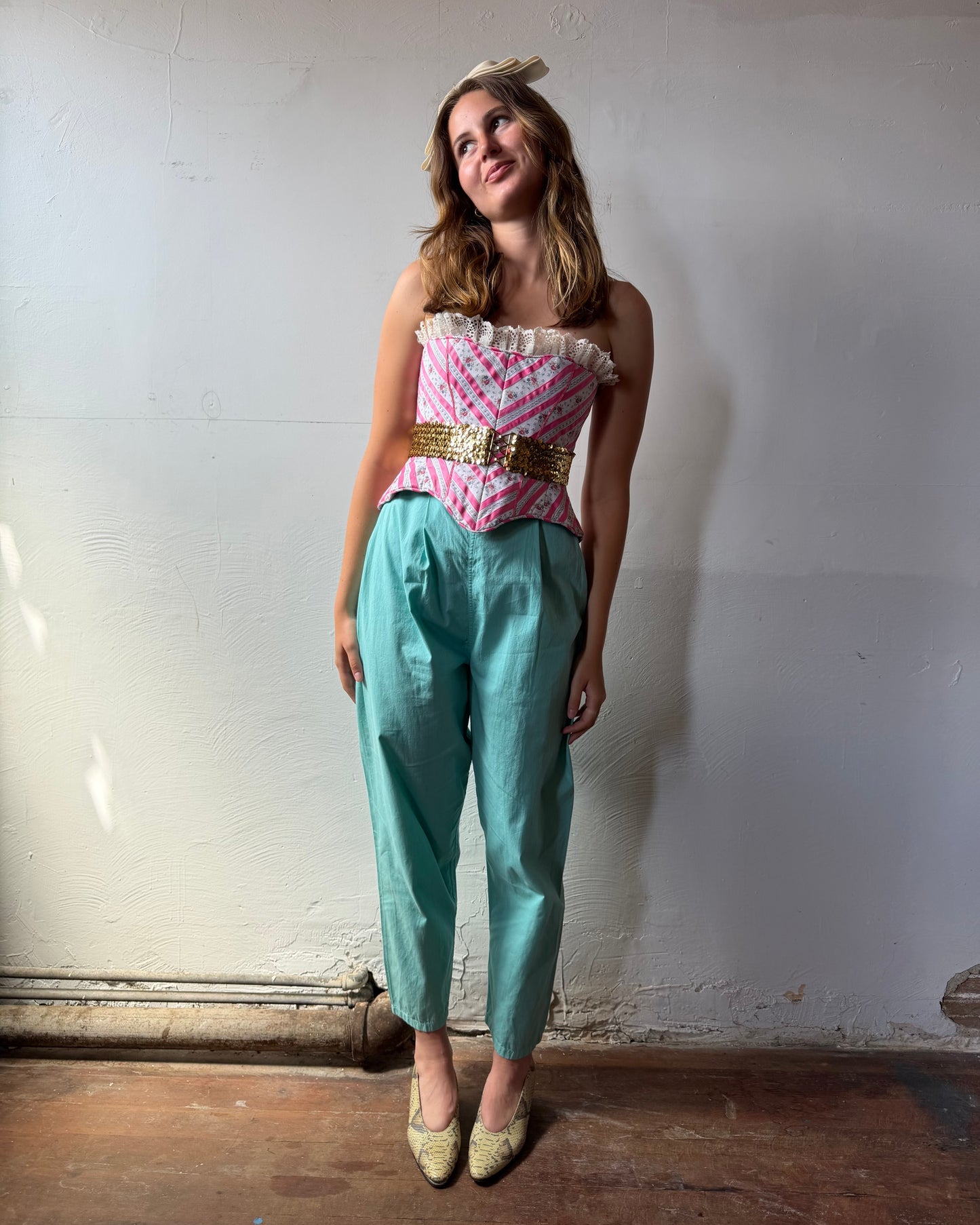 70s Floral Ribbon Corset [XS/S]