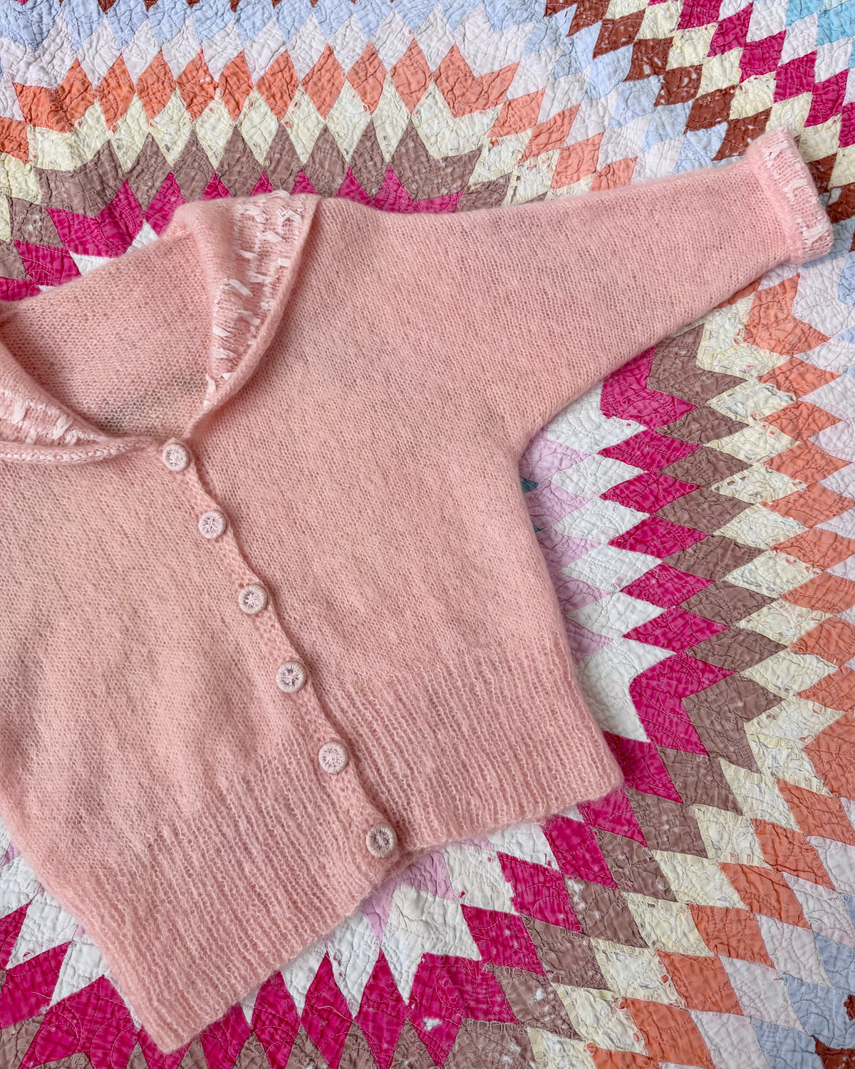 50s Baby Pink Sailor Collar Mohair Cardigan [S/M]