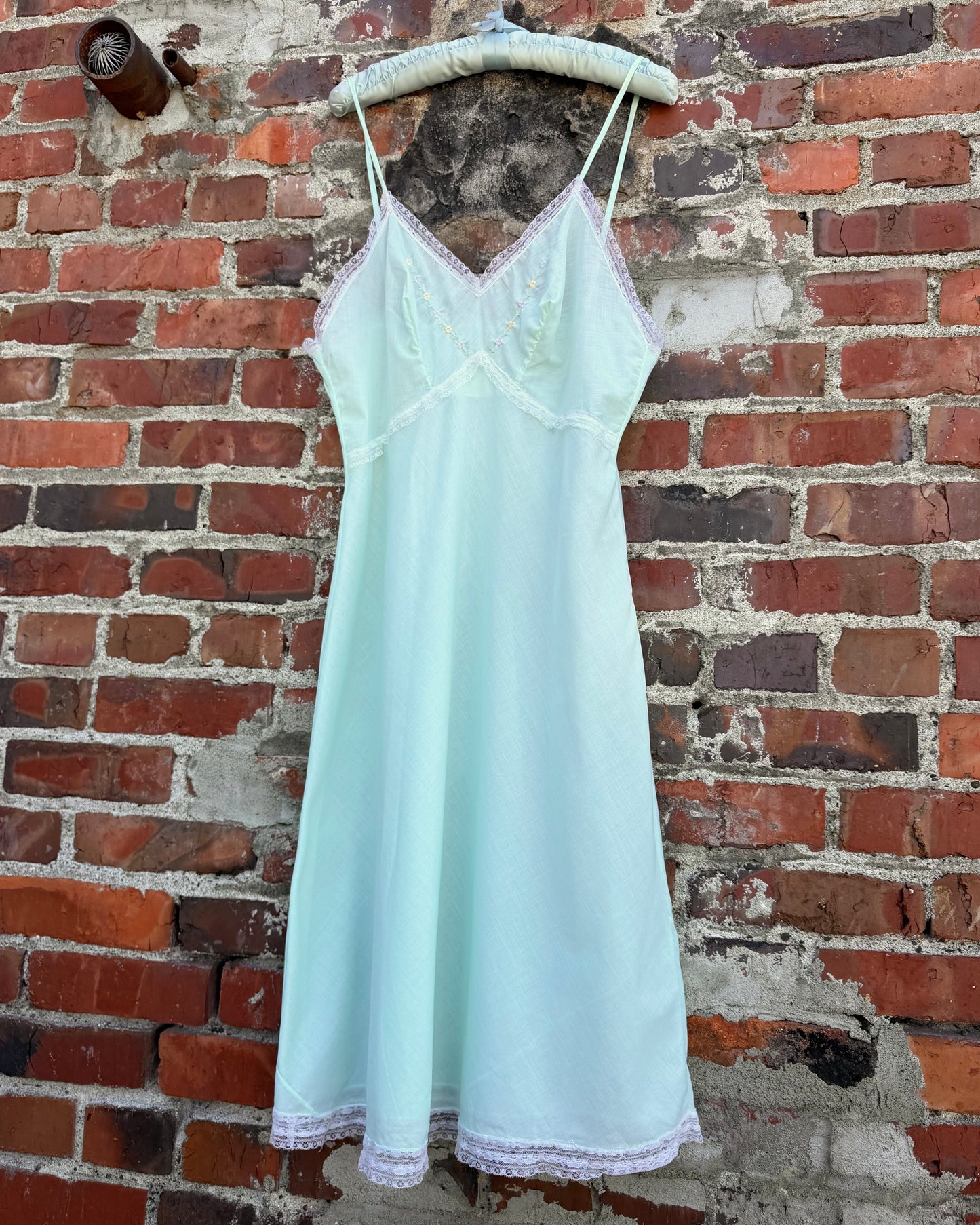 60s Mint Embroidered Slip Dress [M/L]