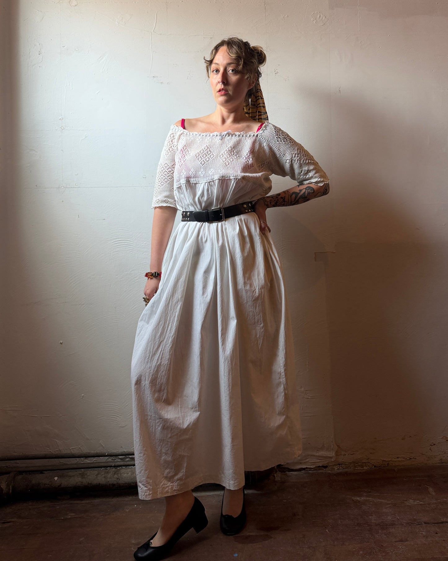Edwardian Filet Crochet Cotton Dress [L]