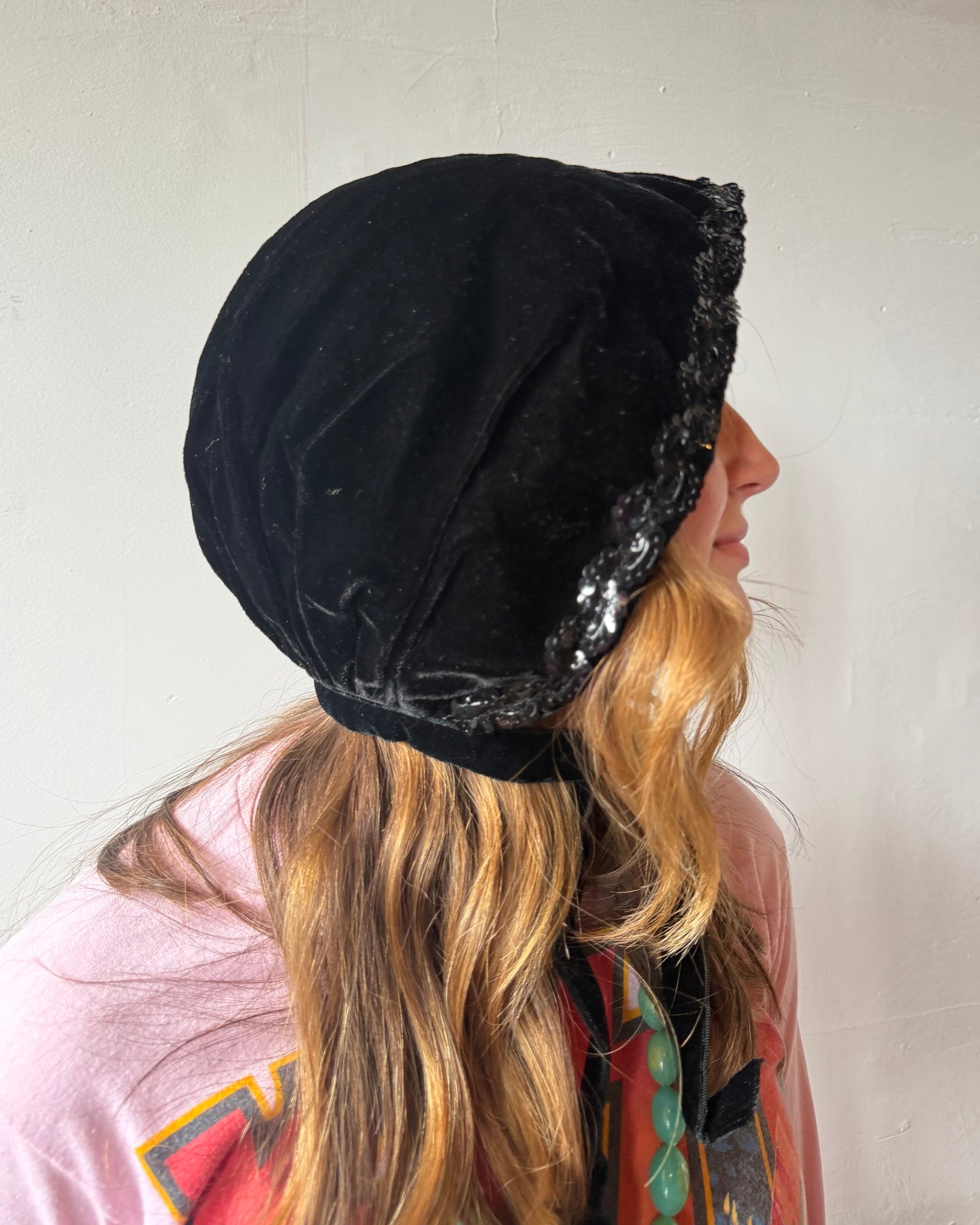 70s Black Velvet Sequined Hood