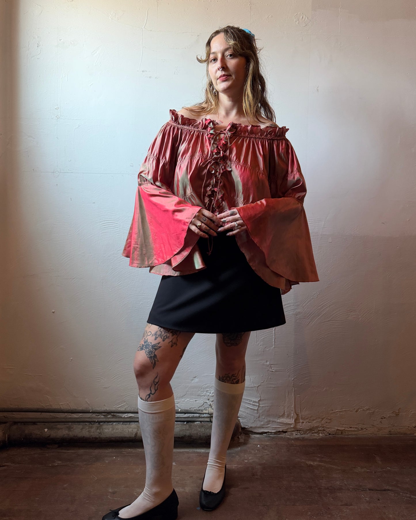 00s Iridescent Trumpet Sleeve Fairy Blouse [L/XL]