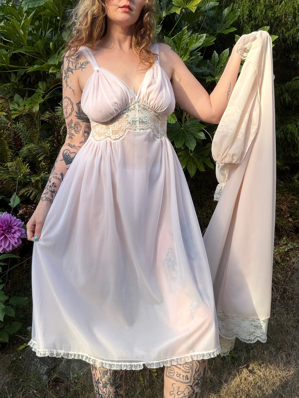 60s Lady Leonora Pink Lace Peignoir Set [S/M]