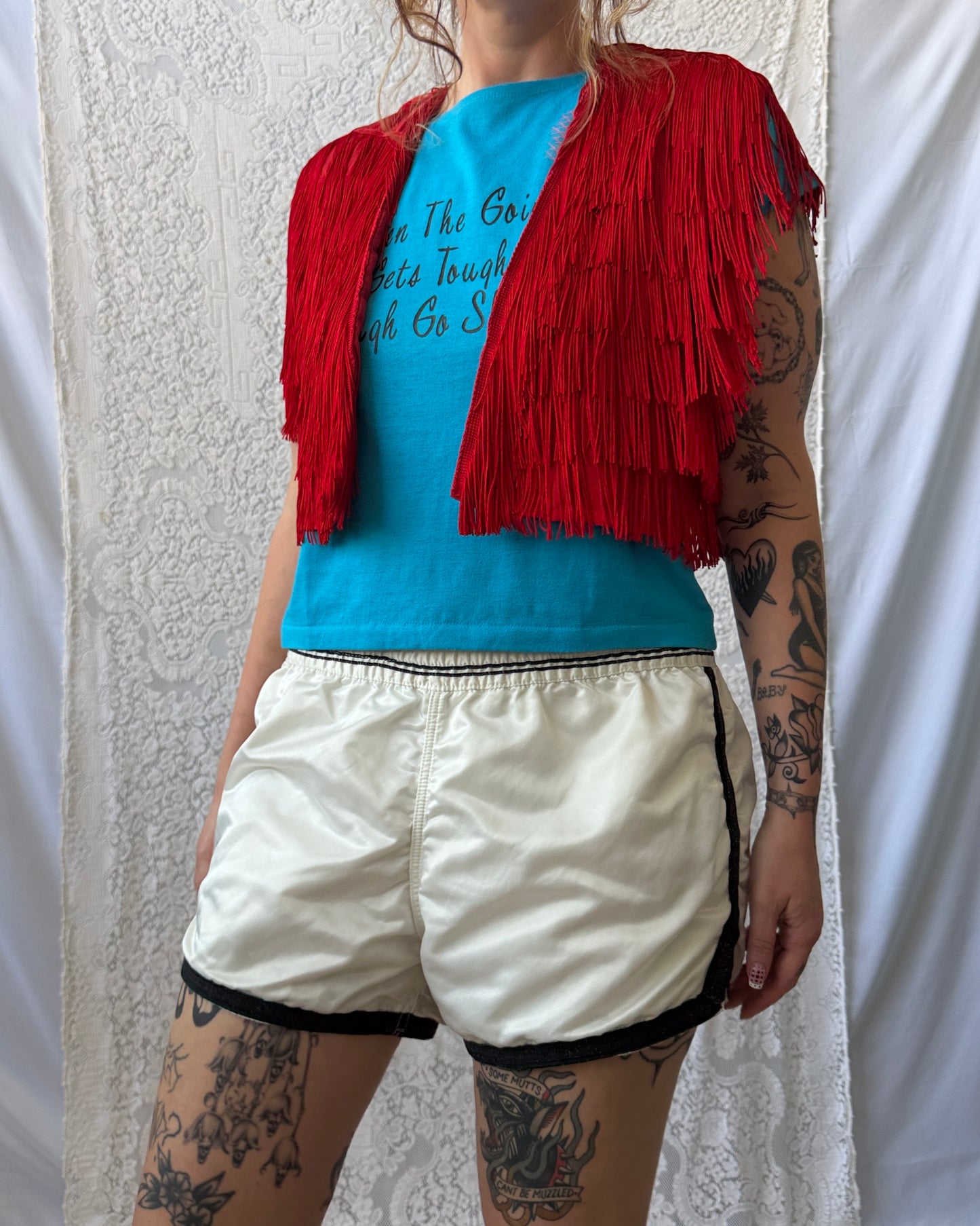 80s Red Silk Fringe Vest [S-L]