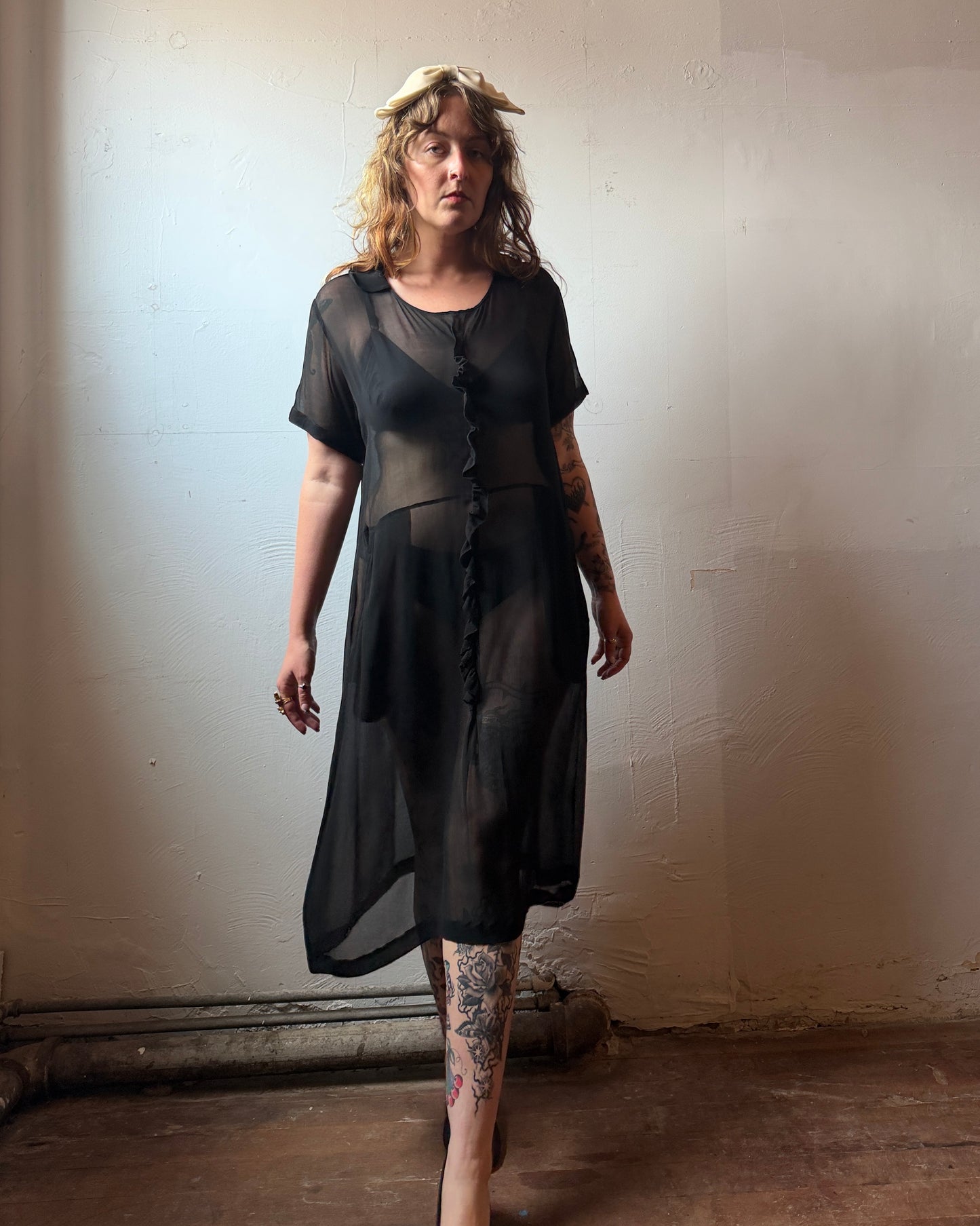90s Comme des Garçons Sheer Black Silk Dress [M/L]