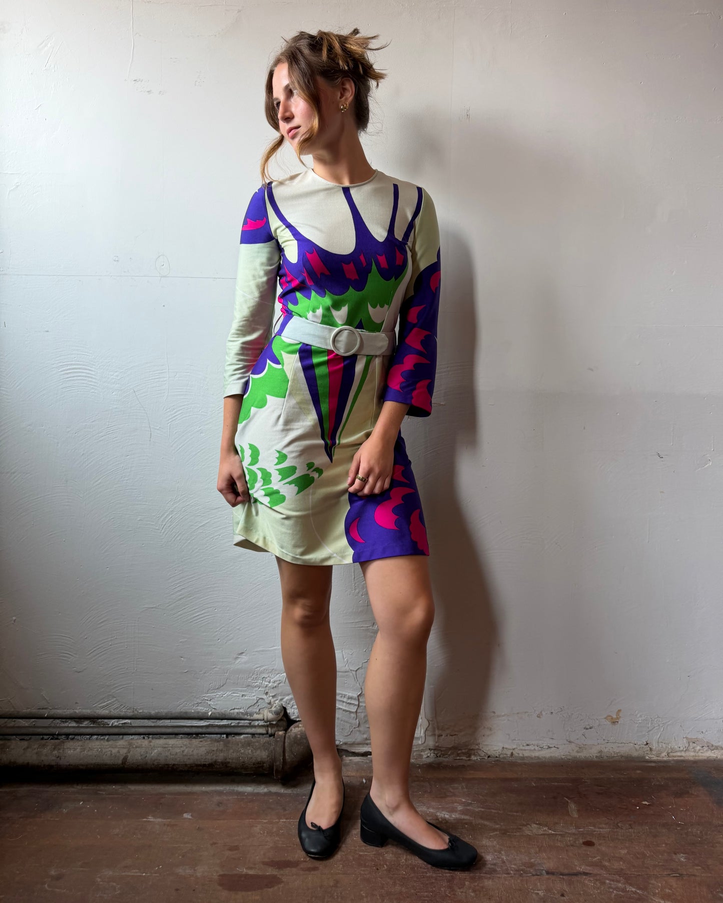 70s Hanae Mori Butterfly Mini Dress [S]