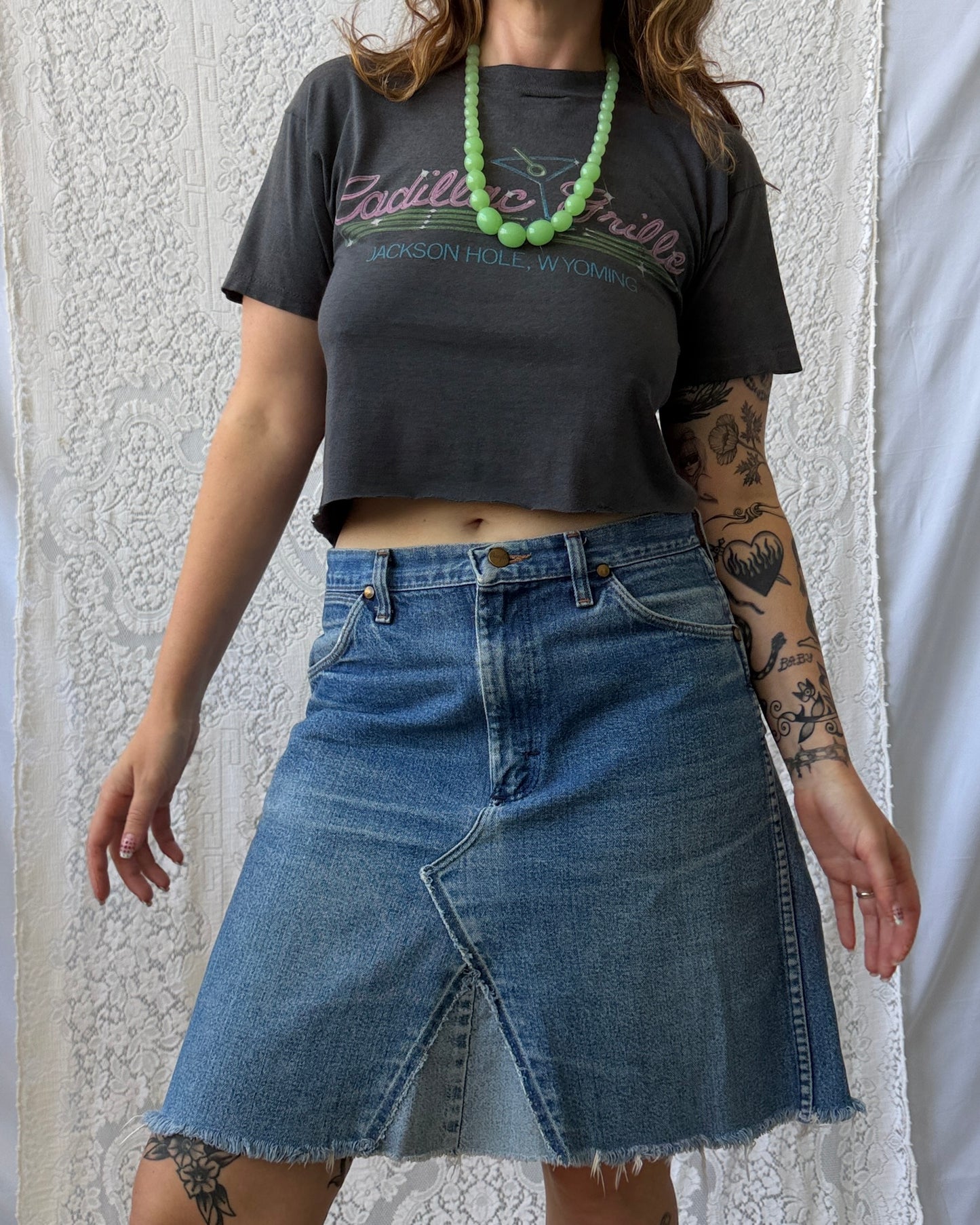 70s DIY Wrangler Denim Skirt [M/L]