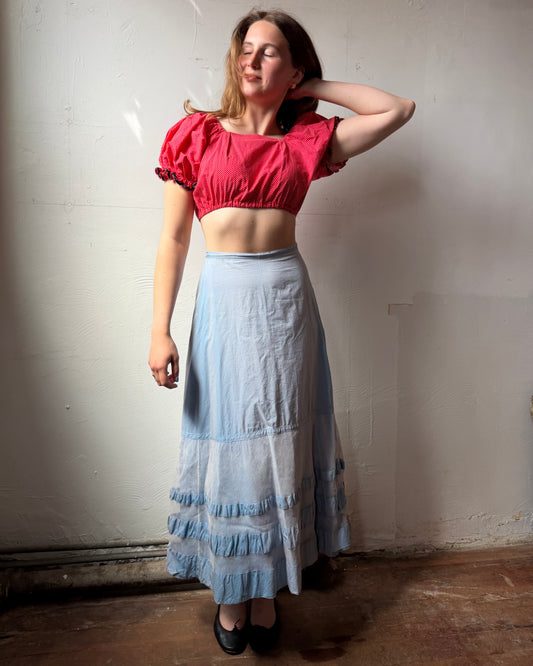 40s Power Blue Cotton Petticoat Skirt [26”]