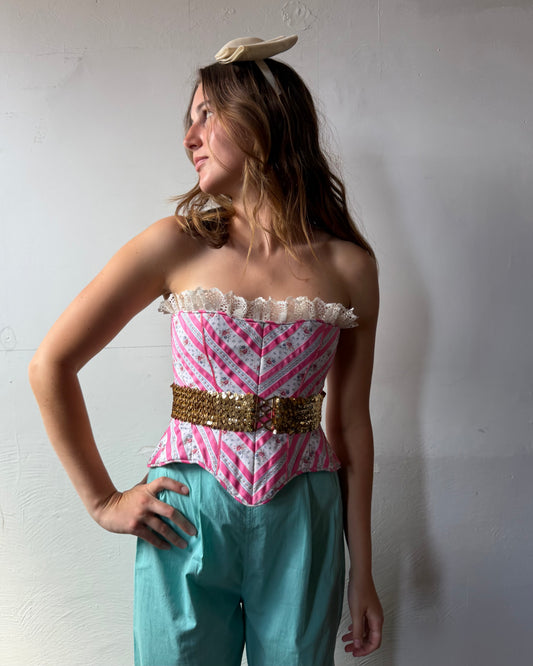 70s Floral Ribbon Corset [XS/S]