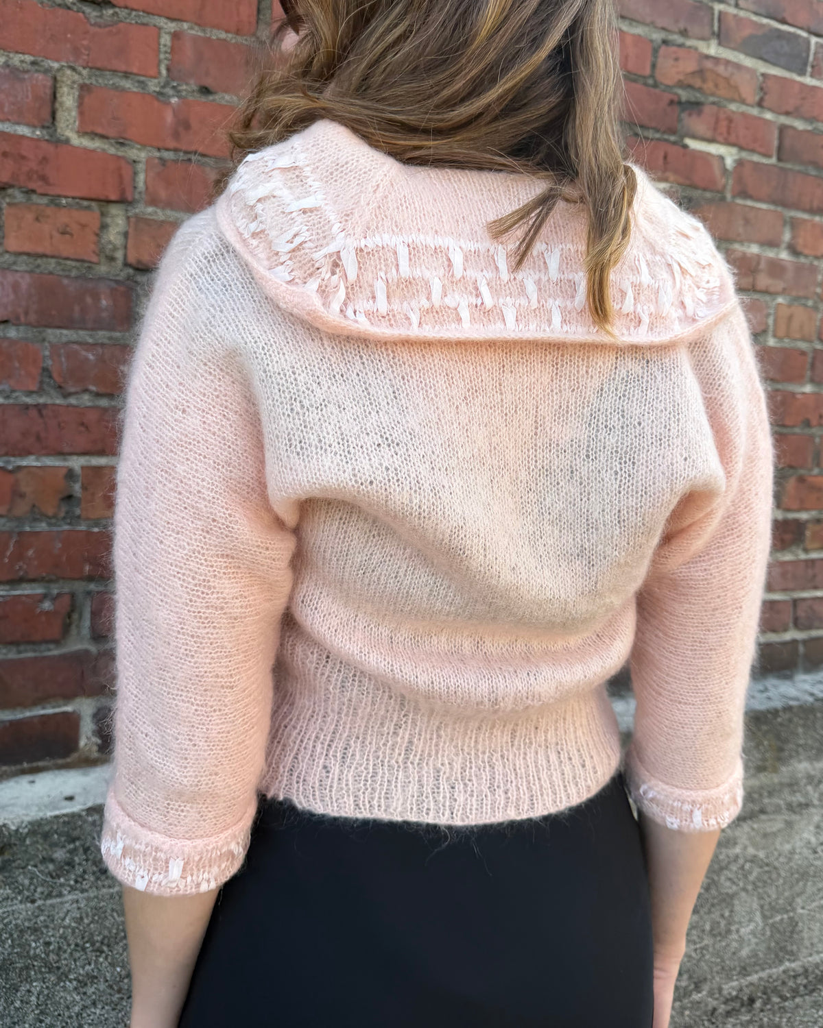 50s Baby Pink Sailor Collar Mohair Cardigan [S/M]