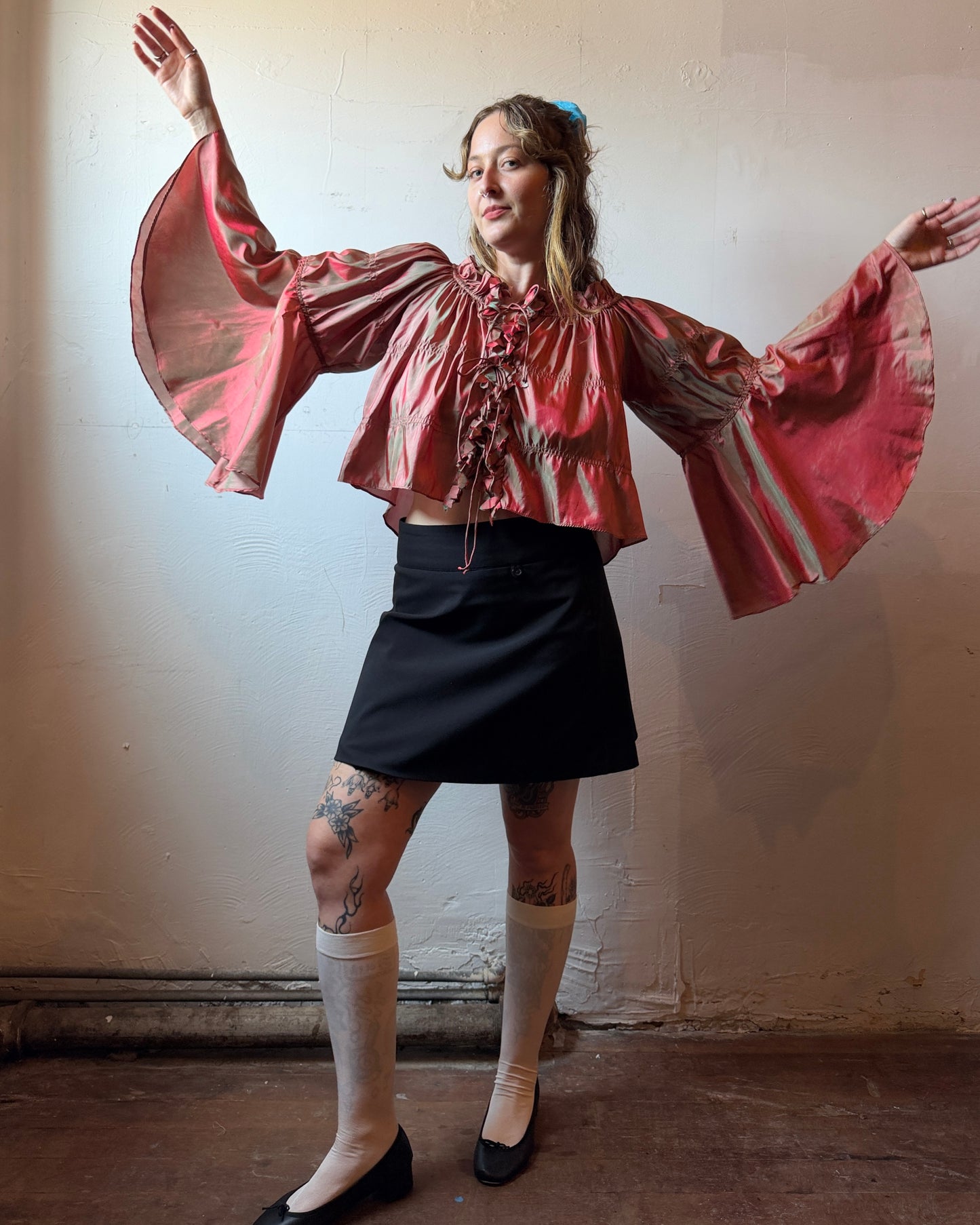 00s Iridescent Trumpet Sleeve Fairy Blouse [L/XL]