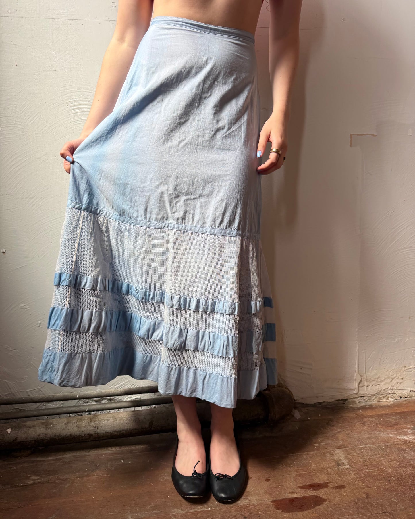 40s Power Blue Cotton Petticoat Skirt [26”]
