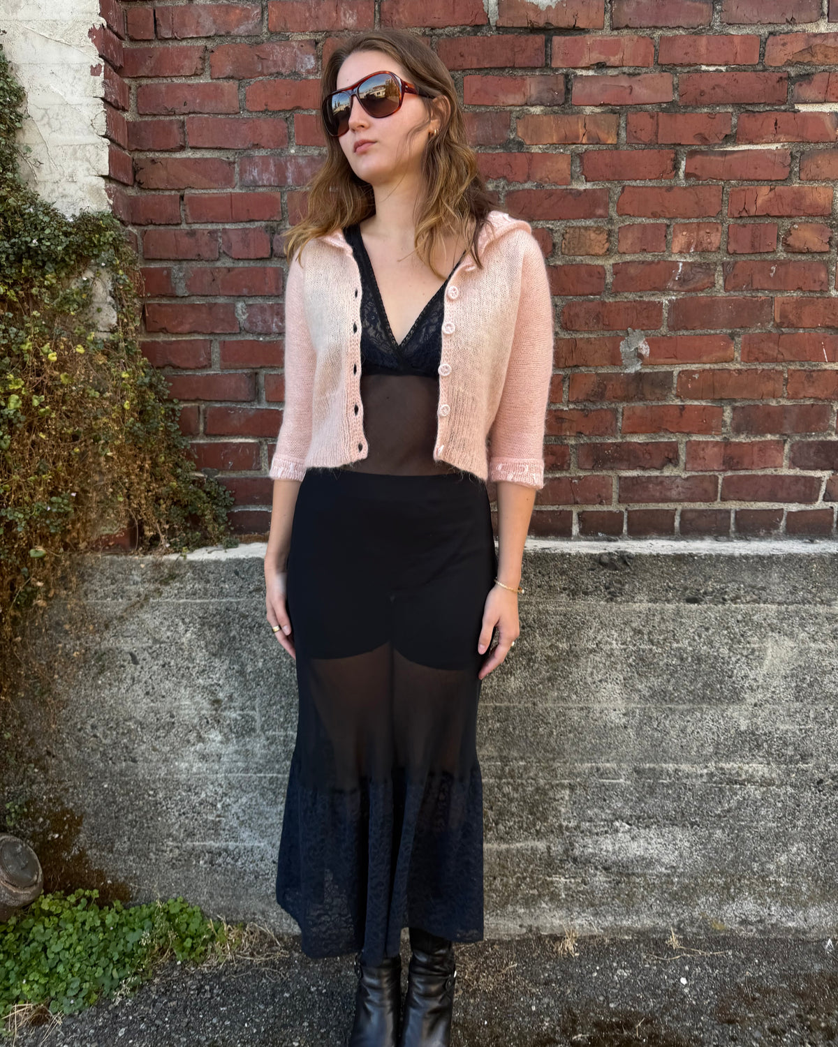 50s Baby Pink Sailor Collar Mohair Cardigan [S/M]