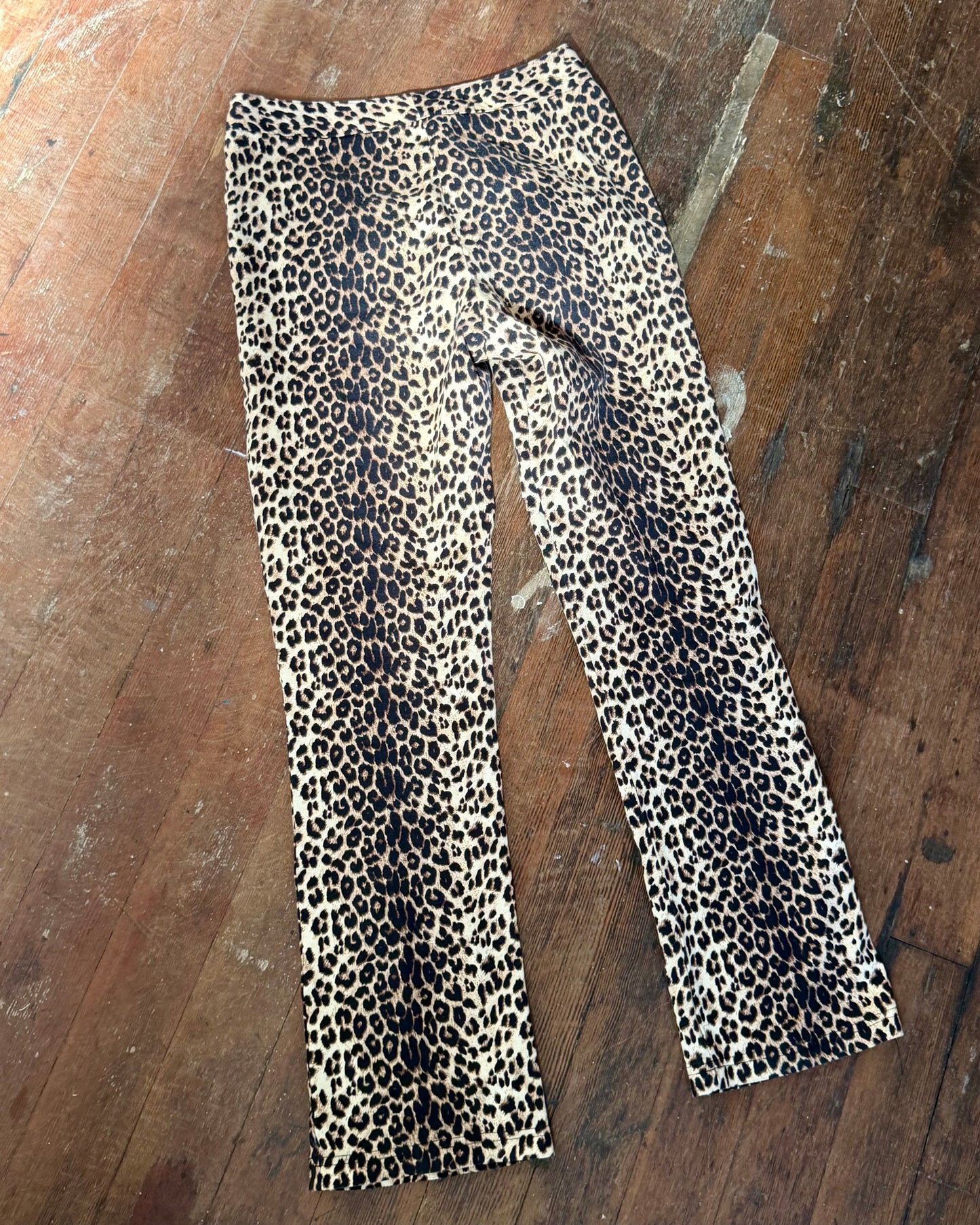 90s Leopard Print Cotton Stretch Pants [S/M]