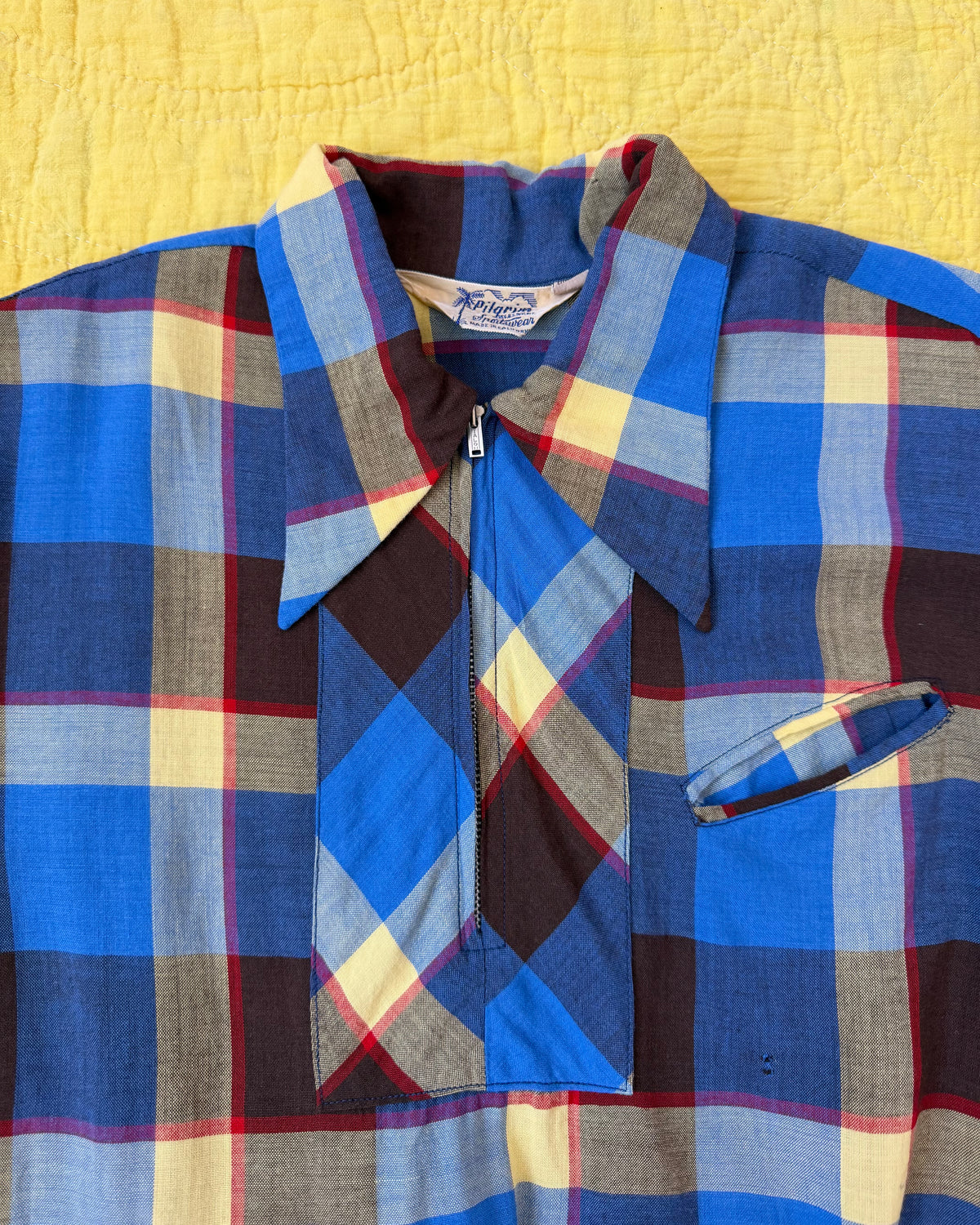 50s Pilgrim Plaid Rayon Gaucho Shirt [M]