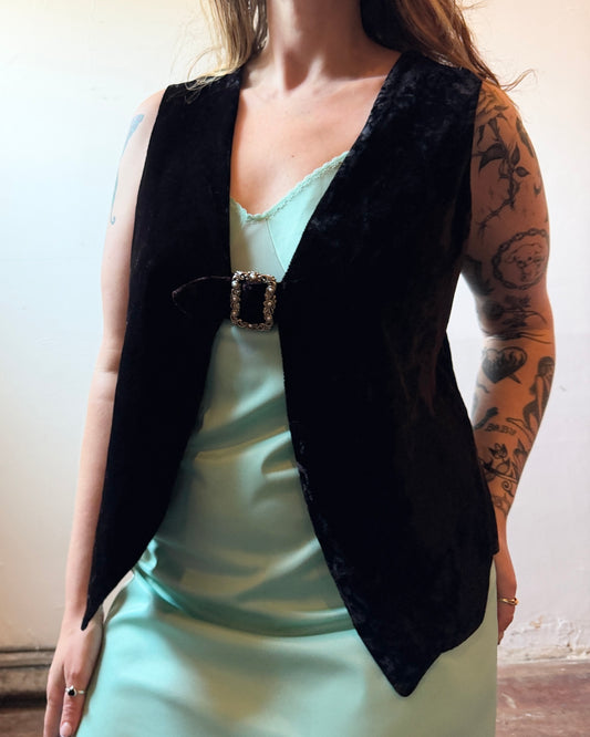 90s does 70s Renaissance Revival Velvet Buckle Vest [L/XL]