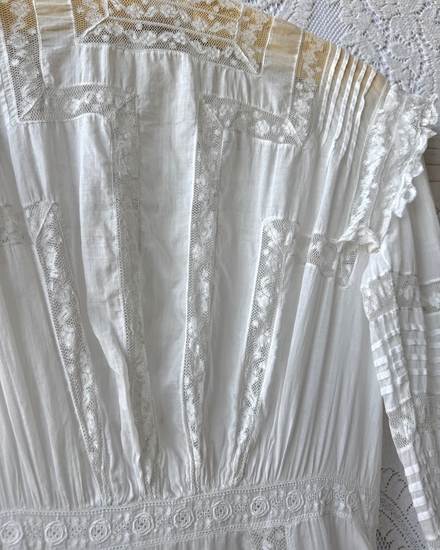 Edwardian Cotton Batiste Lace Insertion Dress [XS/S]