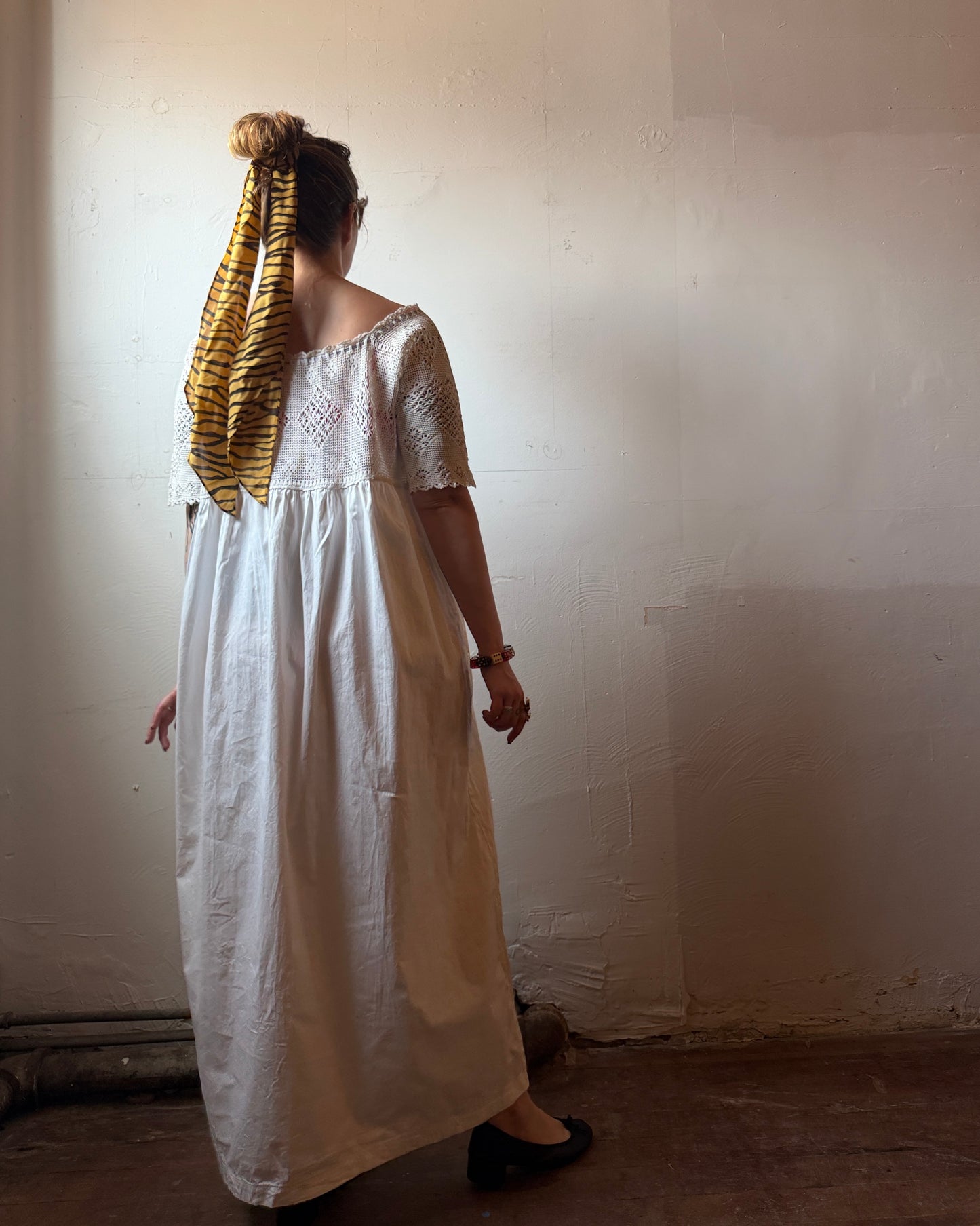 Edwardian Filet Crochet Cotton Dress [L]