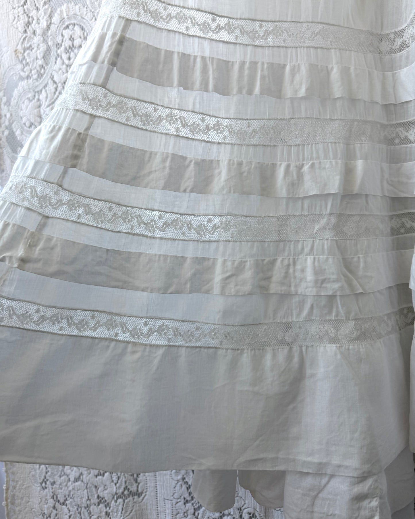 Edwardian Cotton Batiste Lace Insertion Dress [XS/S]