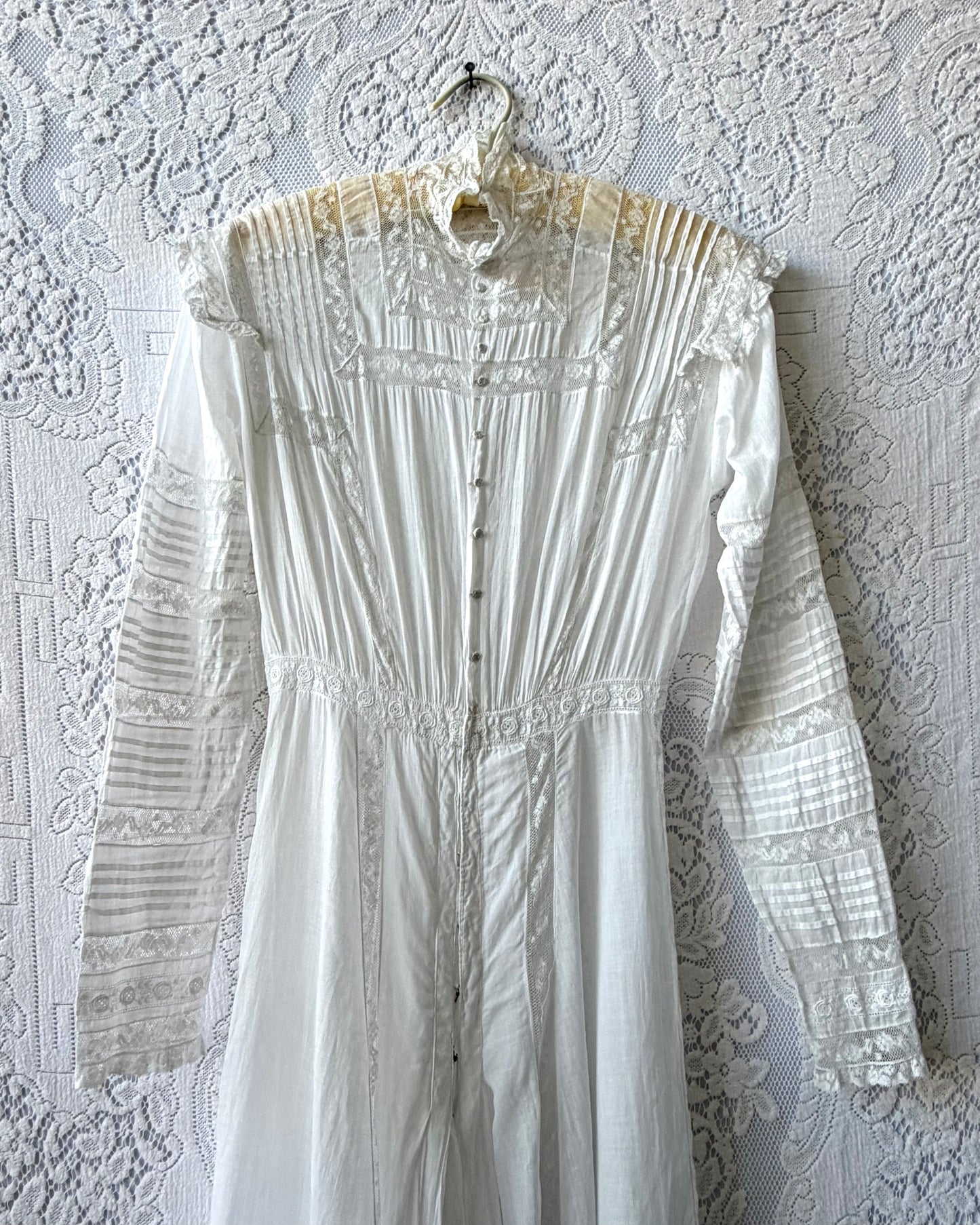 Edwardian Cotton Batiste Lace Insertion Dress [XS/S]