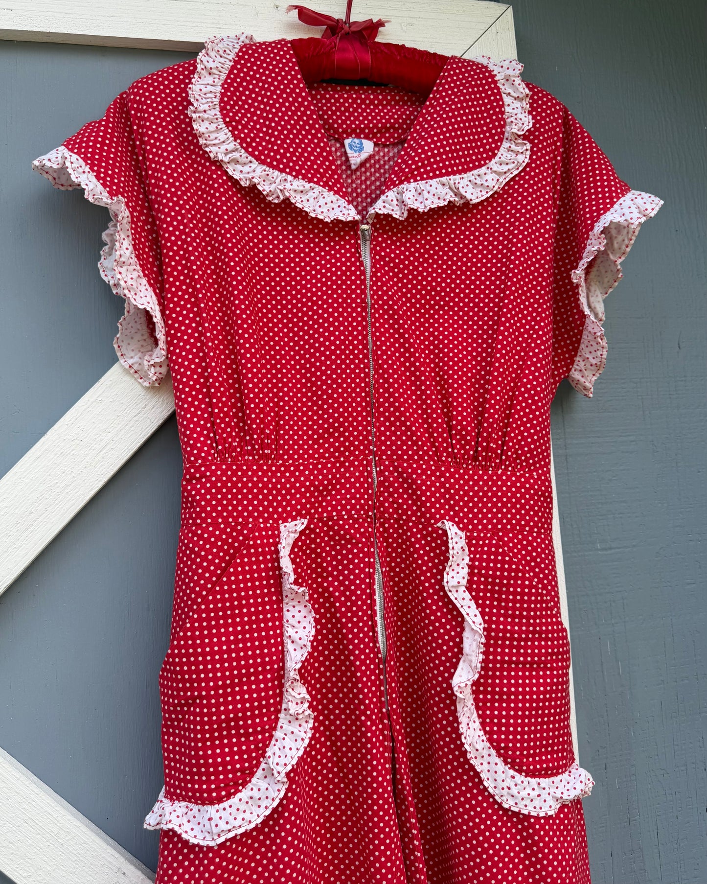 40s Red Polka Dot Cotton Dress [M/L]