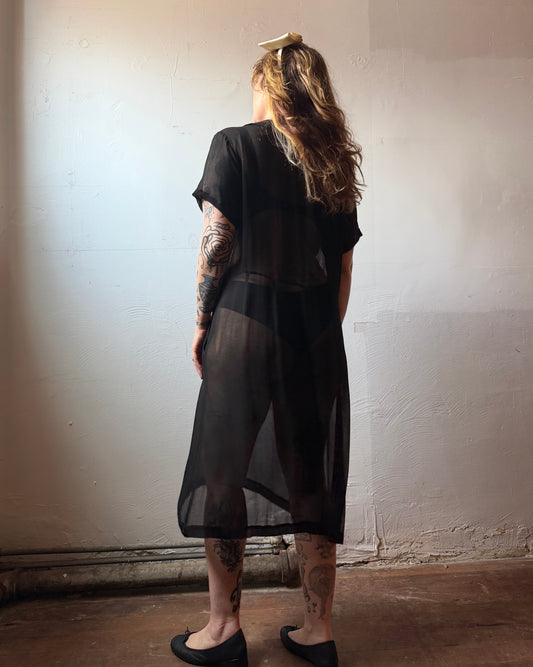 90s Comme des Garçons Sheer Black Silk Dress [M/L]