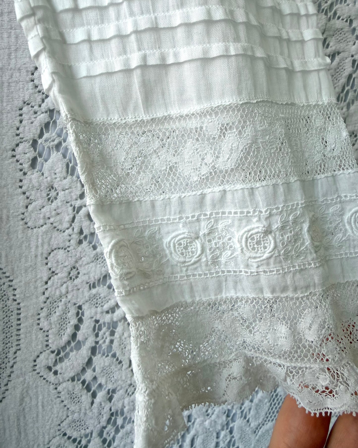 Edwardian Cotton Batiste Lace Insertion Dress [XS/S]