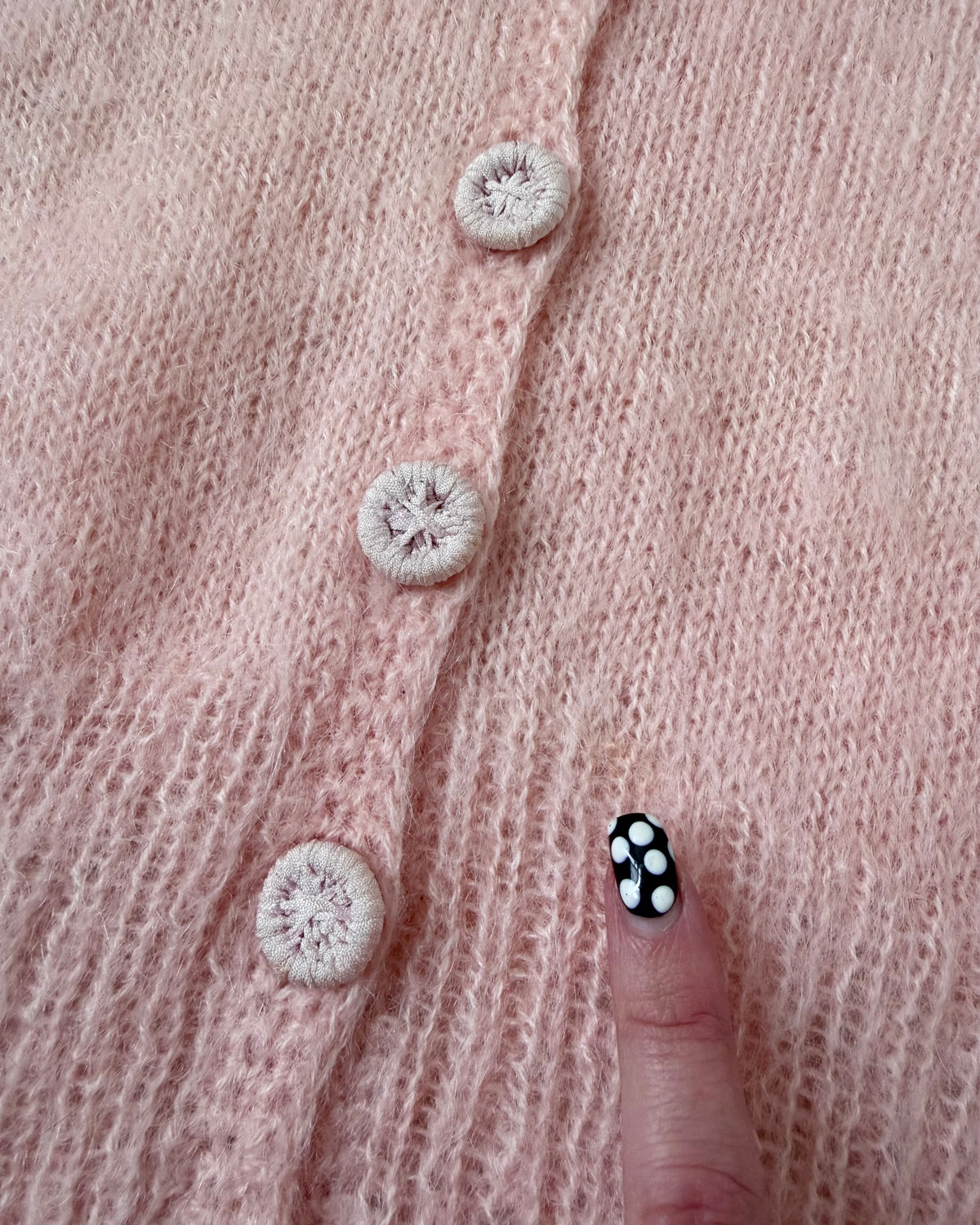50s Baby Pink Sailor Collar Mohair Cardigan [S/M]
