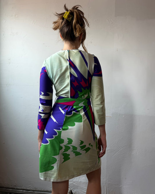 70s Hanae Mori Butterfly Mini Dress [S]