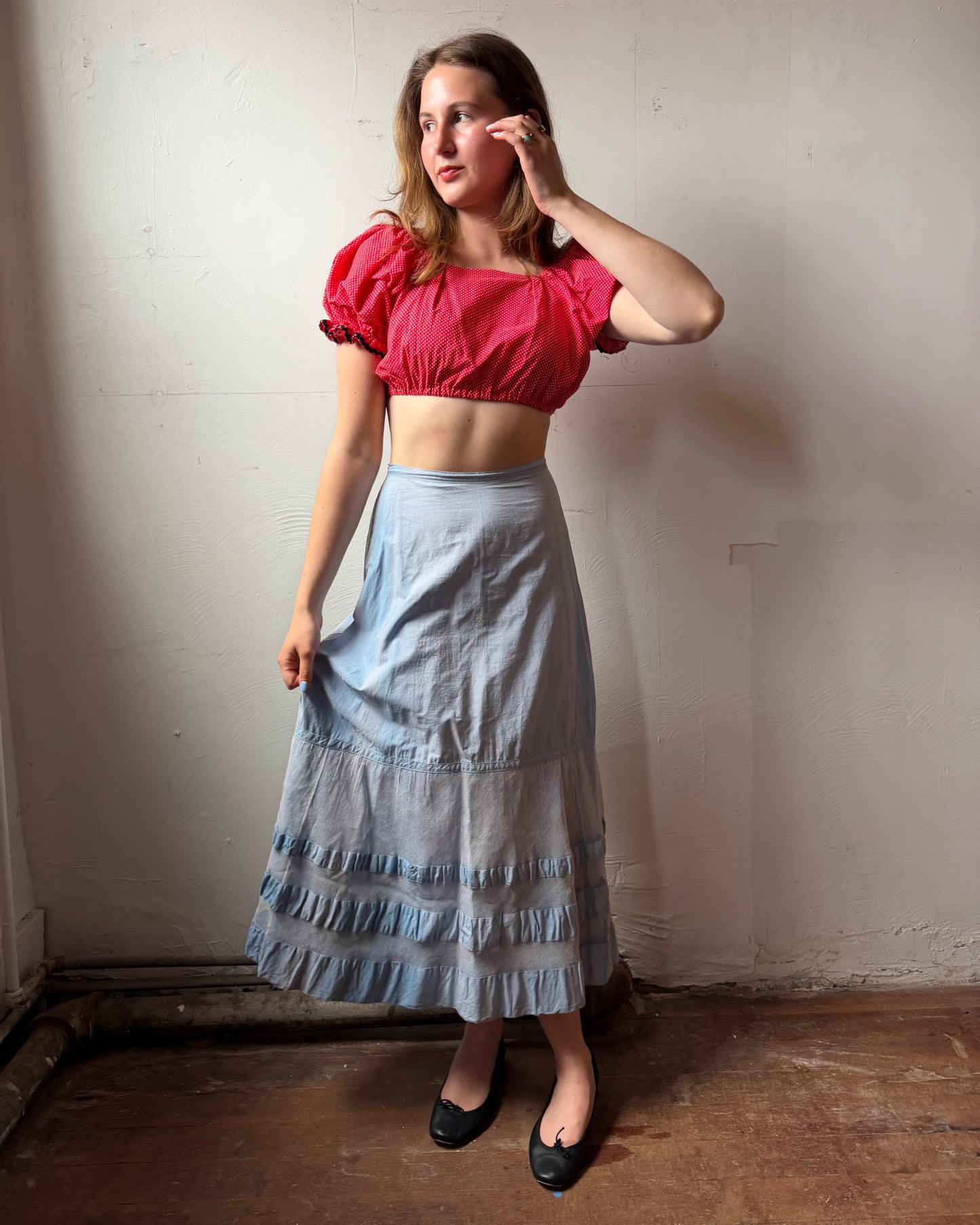40s Power Blue Cotton Petticoat Skirt [26”]