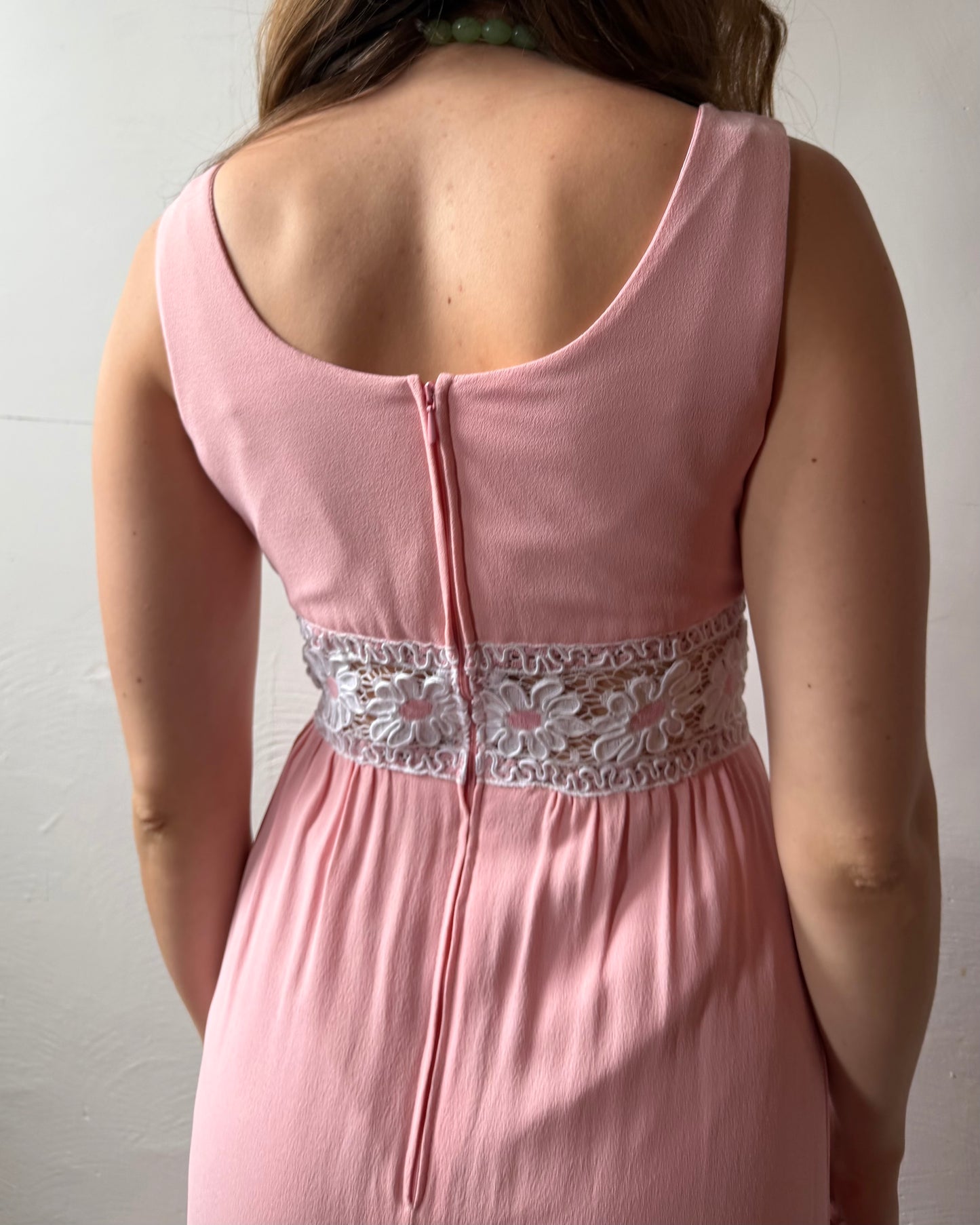 80s does 60s Pink Crepe Floral Cutout Maxi Dress [XS/S]