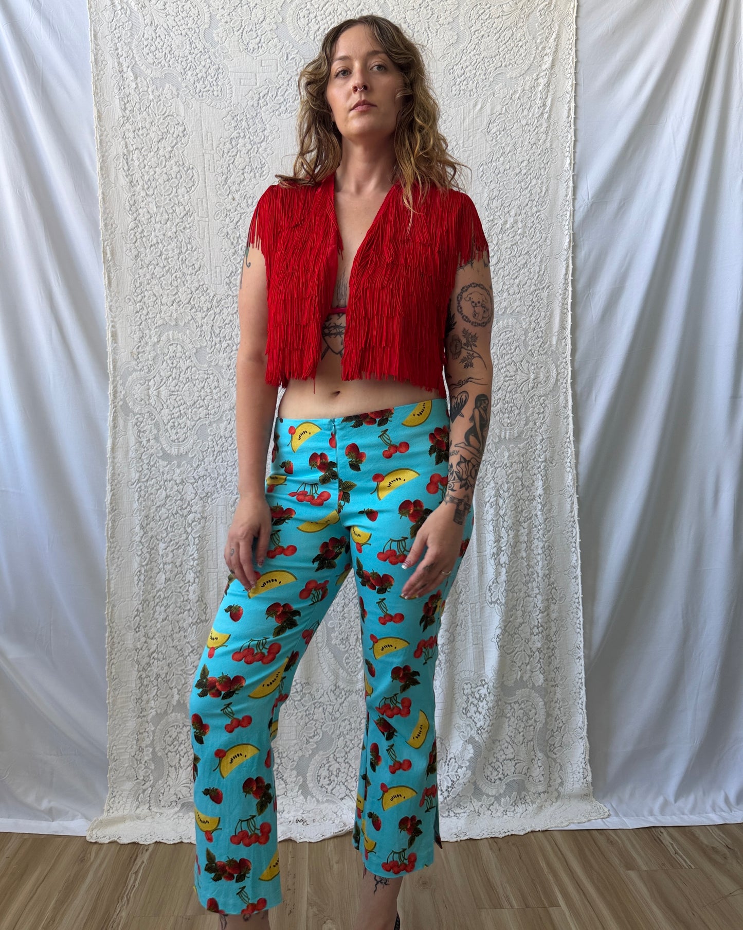 80s Red Silk Fringe Vest [S-L]
