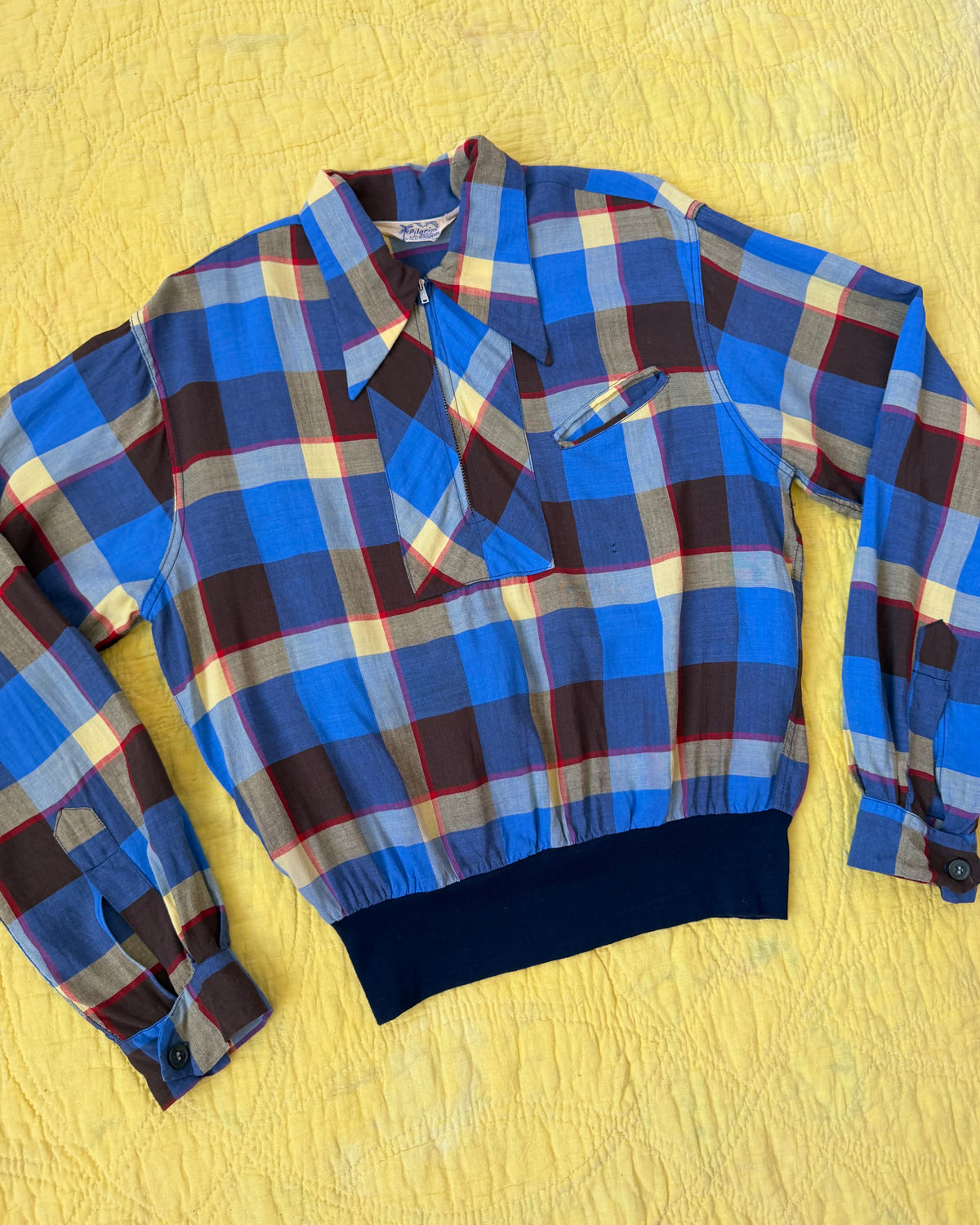 50s Pilgrim Plaid Rayon Gaucho Shirt [M]