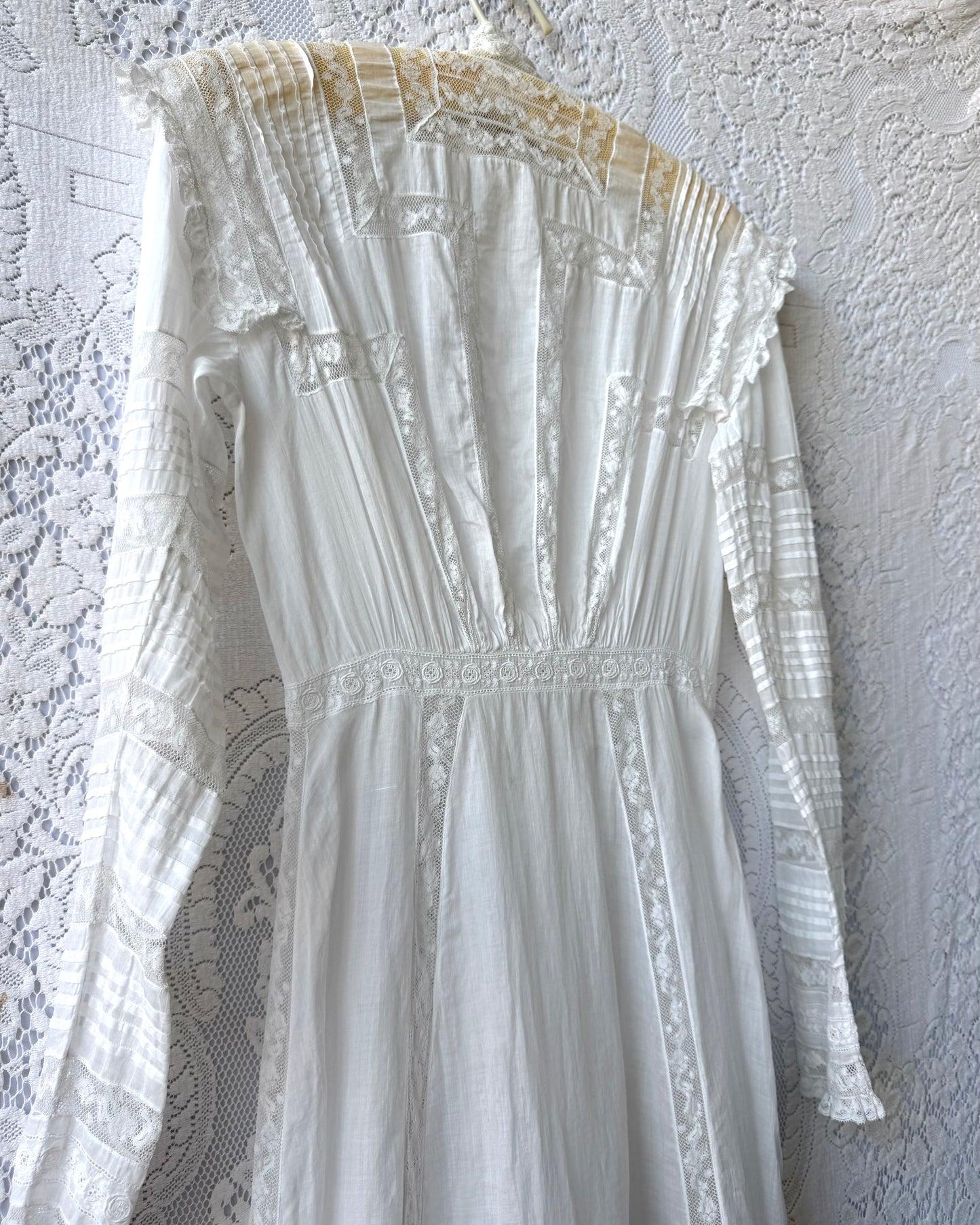 Edwardian Cotton Batiste Lace Insertion Dress [XS/S]