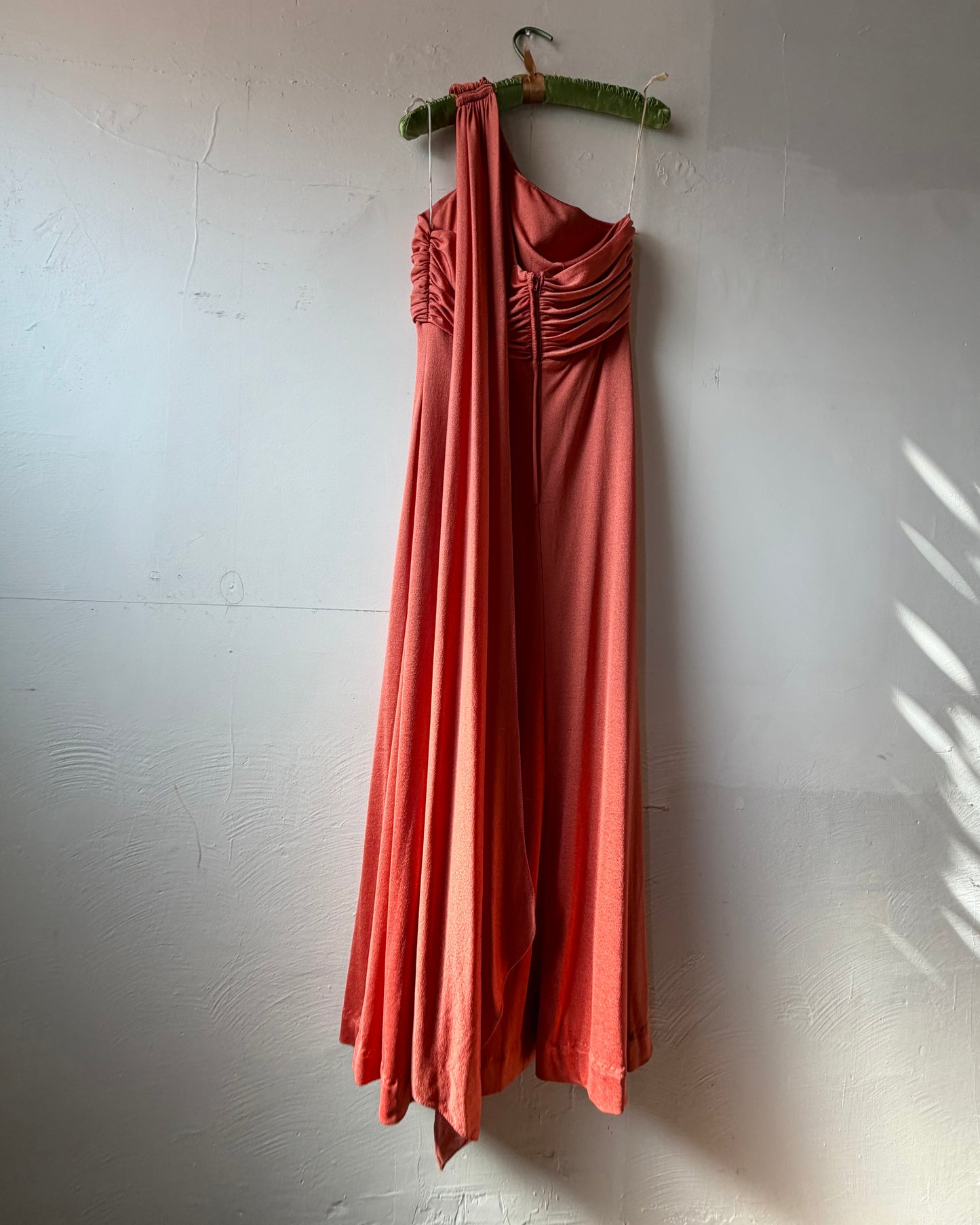 70s Donald Brooks Jersey Scarf One Shoulder Disco Gown [M/L]