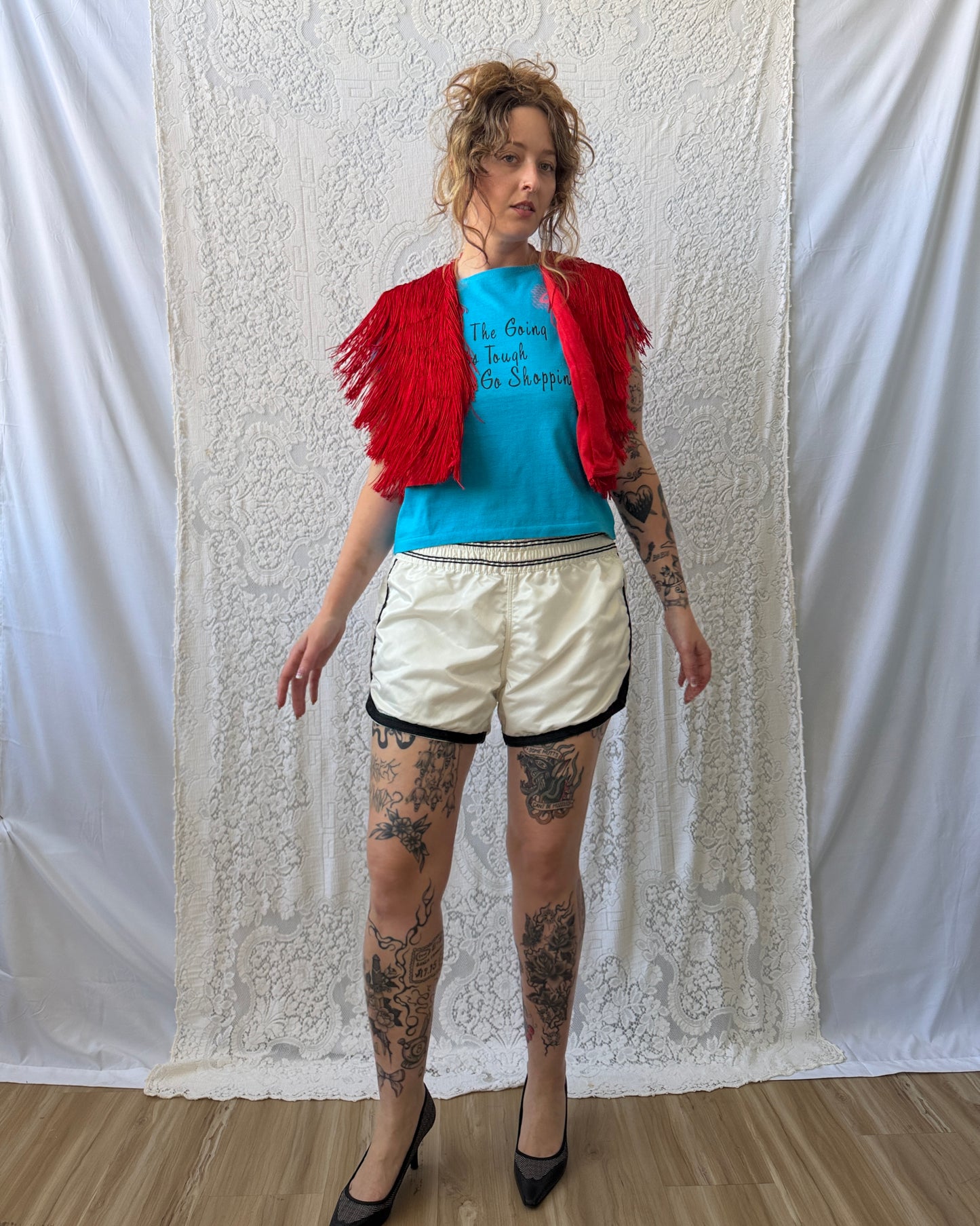 80s Red Silk Fringe Vest [S-L]